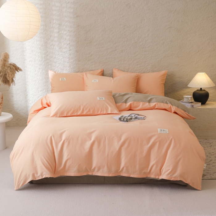 91家纺网 家纺一手货源 找家纺 眠博士 2026新款轻奢简约全棉40支拼色四件套 全棉拼色-橘色+杏色