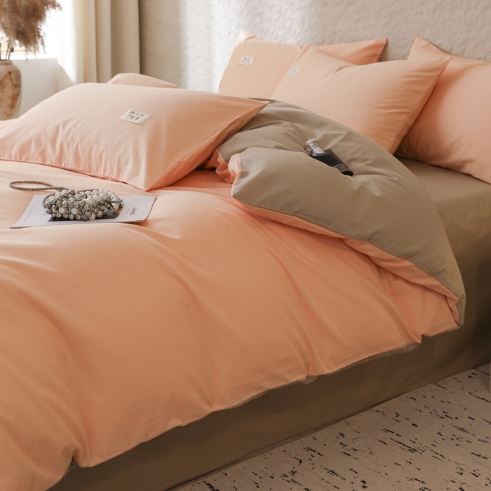 91家纺网 家纺一手货源 找家纺 眠博士 2026新款轻奢简约全棉40支拼色四件套 全棉拼色-橘色+杏色