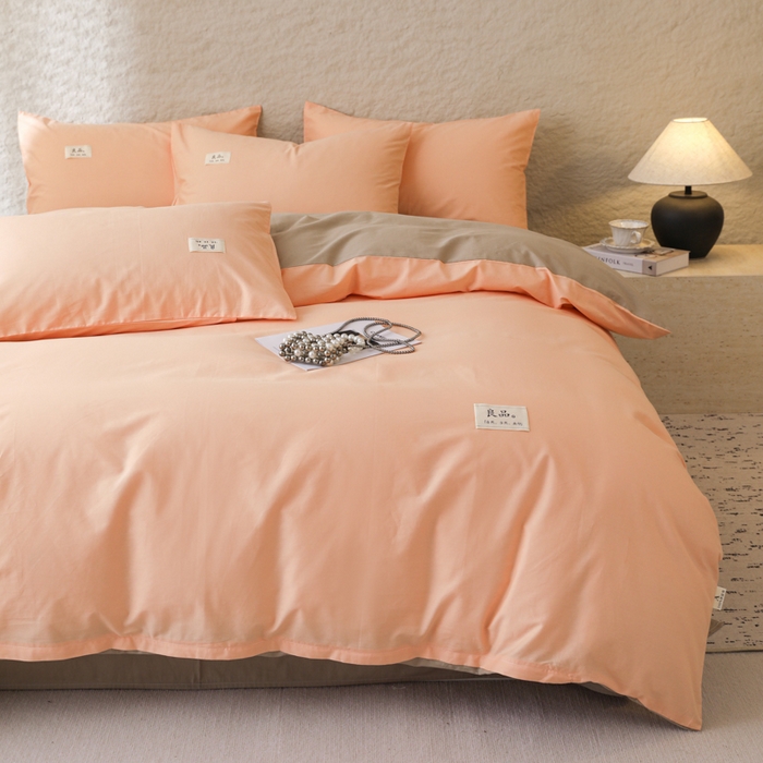 91家纺网 家纺一手货源 找家纺 眠博士 2026新款轻奢简约全棉40支拼色四件套 全棉拼色-橘色+杏色