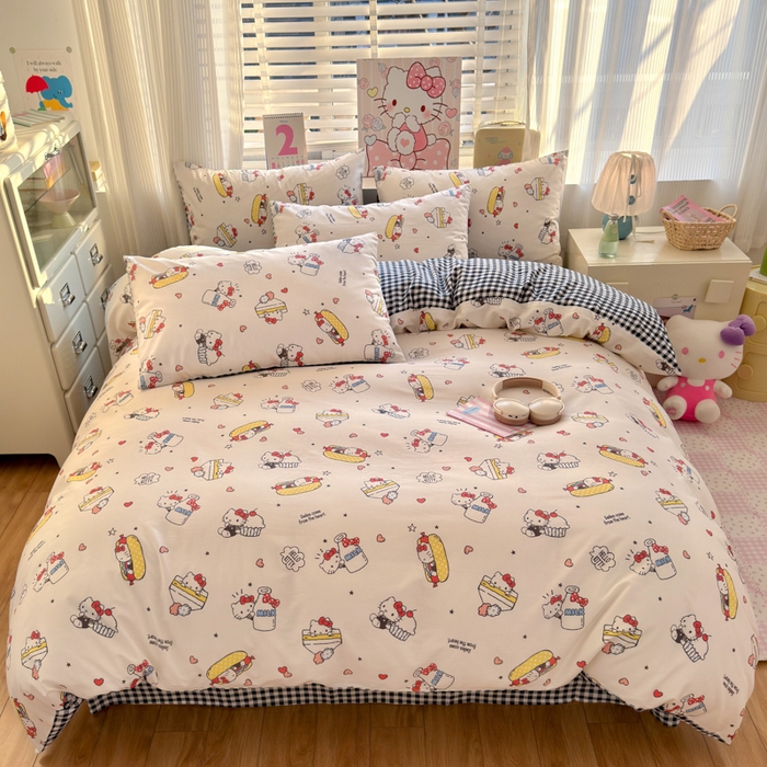 91家纺网 家纺一手货源 找家纺 曼之夏 2026新款全棉三丽鸥正版授权卡通四件套 牛奶凯蒂