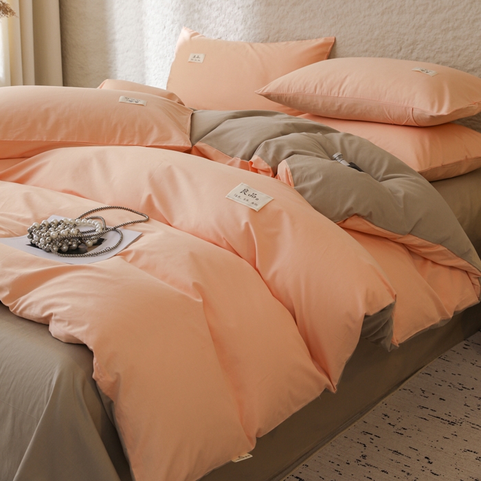 91家纺网 家纺一手货源 找家纺 眠博士 2026新款轻奢简约全棉40支拼色四件套 全棉拼色-橘色+杏色