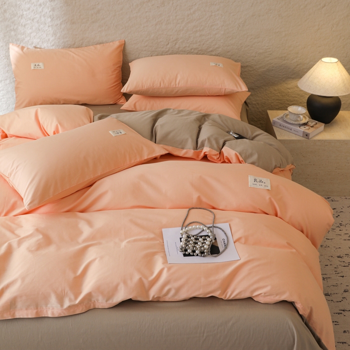 91家纺网 家纺一手货源 找家纺 眠博士 2026新款轻奢简约全棉40支拼色四件套 全棉拼色-橘色+杏色