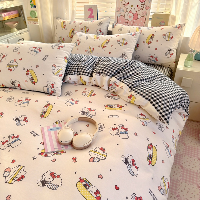 91家纺网 家纺一手货源 找家纺 曼之夏 2026新款全棉三丽鸥正版授权卡通四件套 牛奶凯蒂