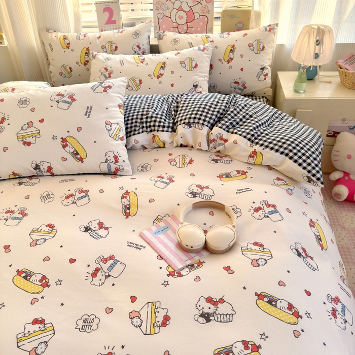 91家纺网 家纺一手货源 找家纺 曼之夏 2026新款全棉三丽鸥正版授权卡通四件套 牛奶凯蒂