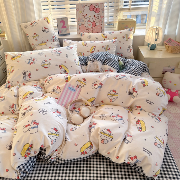 91家纺网 家纺一手货源 找家纺 曼之夏 2026新款全棉三丽鸥正版授权卡通四件套 牛奶凯蒂