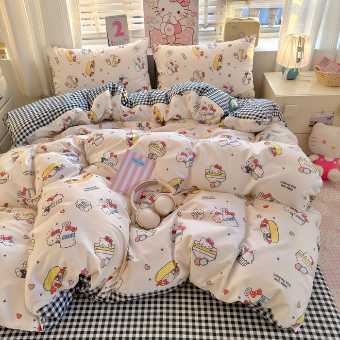 91家纺网 家纺一手货源 找家纺 曼之夏 2026新款全棉三丽鸥正版授权卡通四件套 牛奶凯蒂