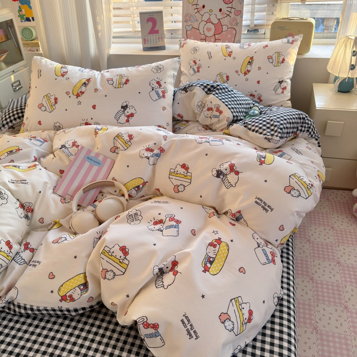 91家纺网 家纺一手货源 找家纺 曼之夏 2026新款全棉三丽鸥正版授权卡通四件套 牛奶凯蒂