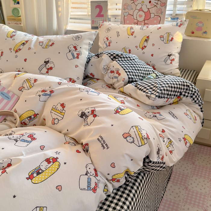 91家纺网 家纺一手货源 找家纺 曼之夏 2026新款全棉三丽鸥正版授权卡通四件套 牛奶凯蒂