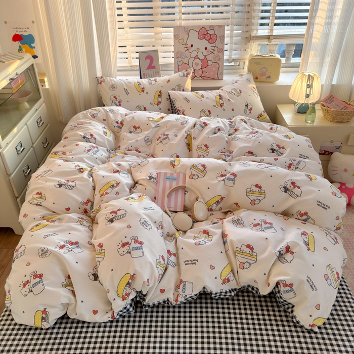 91家纺网 家纺一手货源 找家纺 曼之夏 2026新款全棉三丽鸥正版授权卡通四件套 牛奶凯蒂