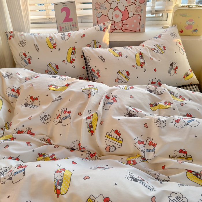 91家纺网 家纺一手货源 找家纺 曼之夏 2026新款全棉三丽鸥正版授权卡通四件套 牛奶凯蒂