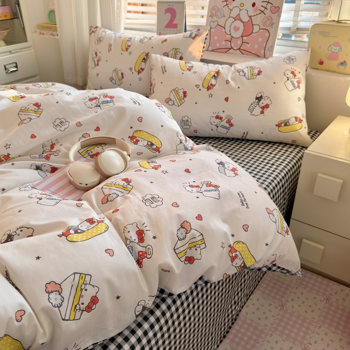 91家纺网 家纺一手货源 找家纺 曼之夏 2026新款全棉三丽鸥正版授权卡通四件套 牛奶凯蒂