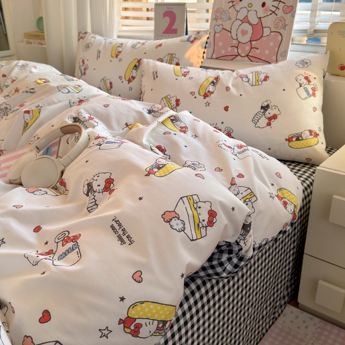 91家纺网 家纺一手货源 找家纺 曼之夏 2026新款全棉三丽鸥正版授权卡通四件套 牛奶凯蒂