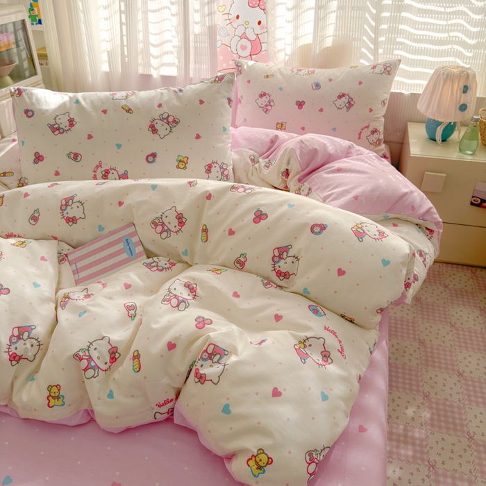 91家纺网 家纺一手货源 找家纺 曼之夏 2026新款全棉三丽鸥正版授权卡通四件套 甜甜凯蒂