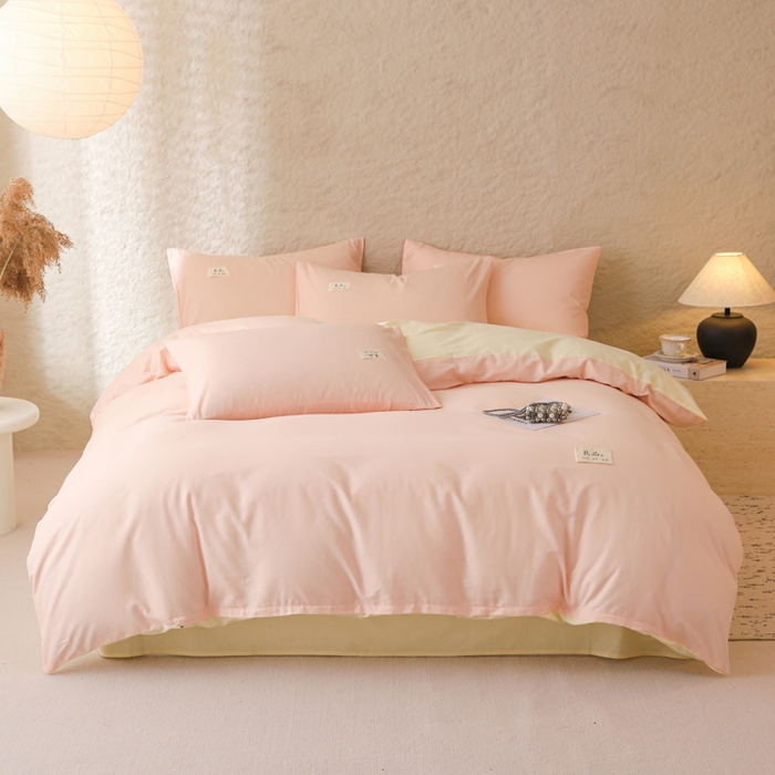 91家纺网 家纺一手货源 找家纺 眠博士 2026新款轻奢简约全棉40支拼色四件套 全棉拼色-浅粉+浅黄