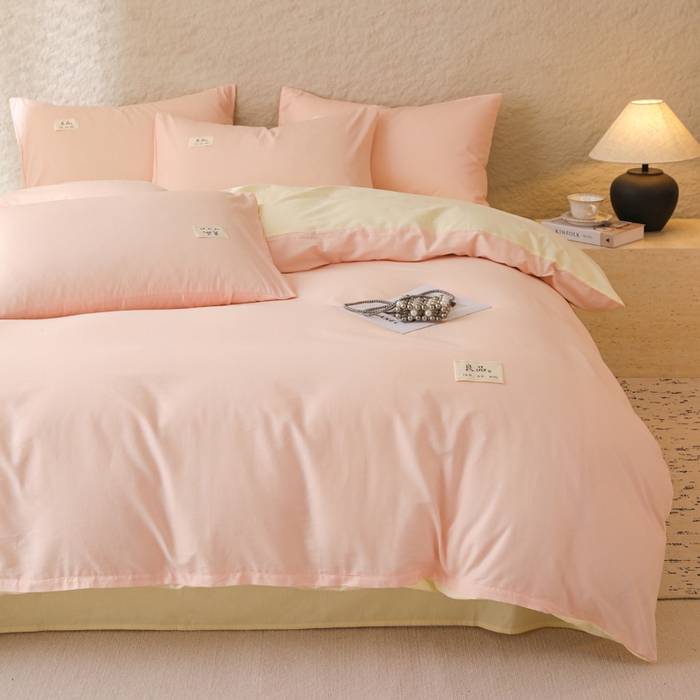 91家纺网 家纺一手货源 找家纺 眠博士 2026新款轻奢简约全棉40支拼色四件套 全棉拼色-浅粉+浅黄