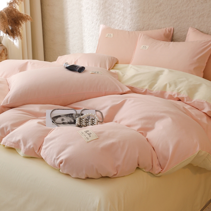 91家纺网 家纺一手货源 找家纺 眠博士 2026新款轻奢简约全棉40支拼色四件套 全棉拼色-浅粉+浅黄