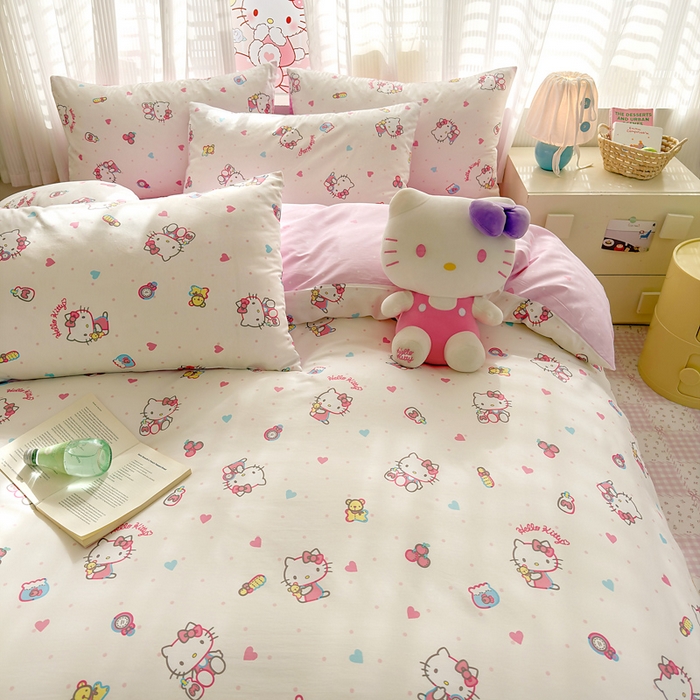 91家纺网 家纺一手货源 找家纺 曼之夏 2026新款全棉三丽鸥正版授权卡通四件套 甜甜凯蒂