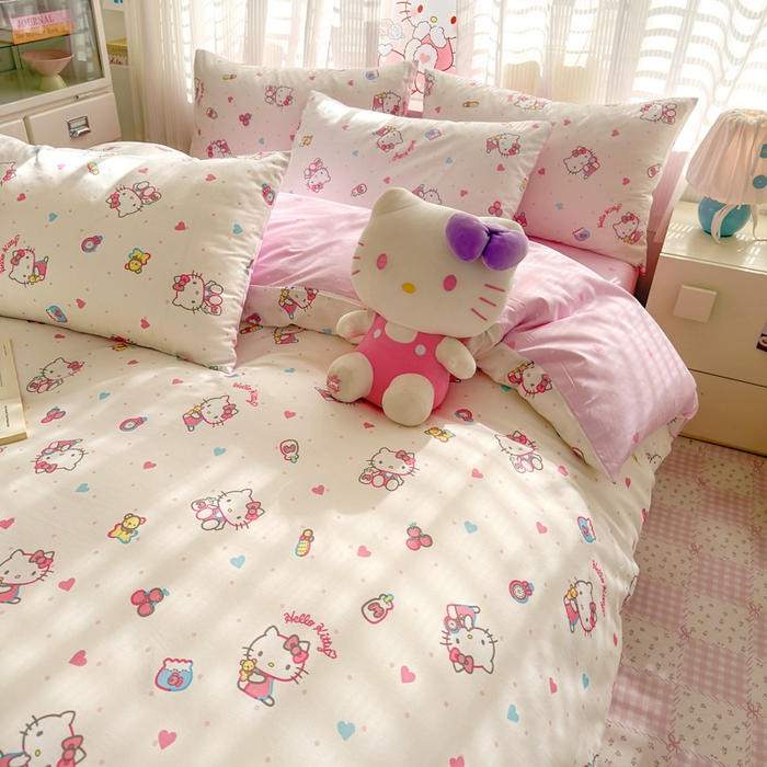 91家纺网 家纺一手货源 找家纺 曼之夏 2026新款全棉三丽鸥正版授权卡通四件套 甜甜凯蒂