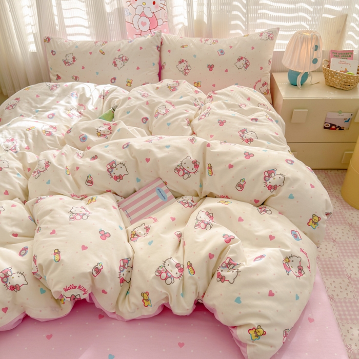 91家纺网 家纺一手货源 找家纺 曼之夏 2026新款全棉三丽鸥正版授权卡通四件套 甜甜凯蒂