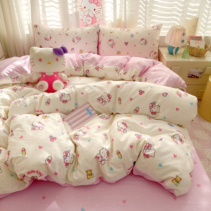 91家纺网 家纺一手货源 找家纺 曼之夏 2026新款全棉三丽鸥正版授权卡通四件套 甜甜凯蒂