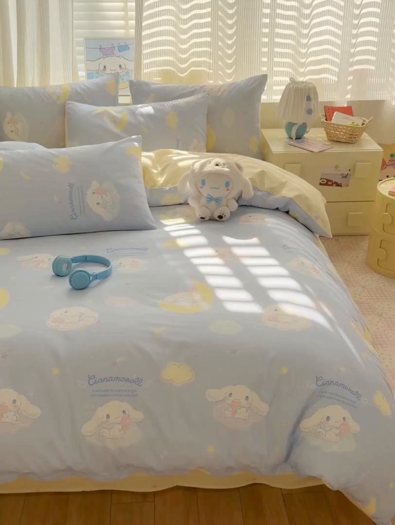 91家纺网 家纺一手货源 找家纺 曼之夏 2026新款全棉三丽鸥正版授权卡通四件套 晚安大耳狗
