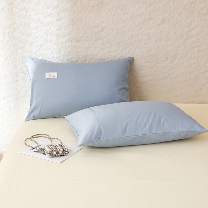 91家纺网 家纺一手货源 找家纺 眠博士 2026新款轻奢简约全棉40支拼色四件套 全棉拼色-浅蓝+浅黄