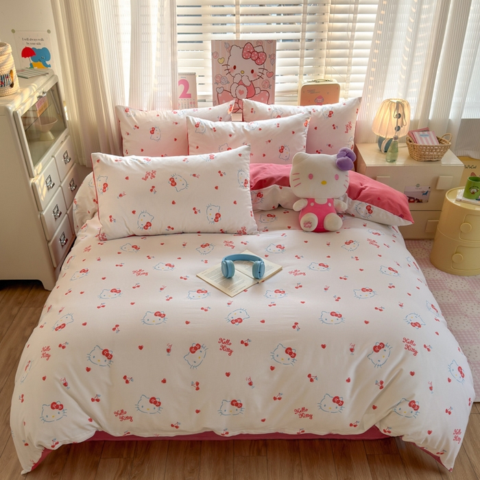 91家纺网 家纺一手货源 找家纺 曼之夏 2026新款全棉三丽鸥正版授权卡通四件套 樱桃凯蒂