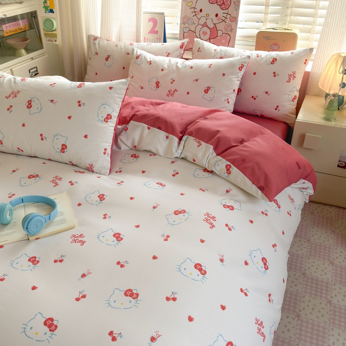 91家纺网 家纺一手货源 找家纺 曼之夏 2026新款全棉三丽鸥正版授权卡通四件套 樱桃凯蒂