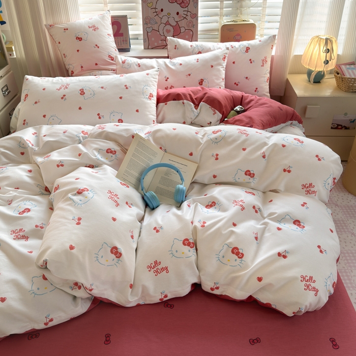 91家纺网 家纺一手货源 找家纺 曼之夏 2026新款全棉三丽鸥正版授权卡通四件套 樱桃凯蒂