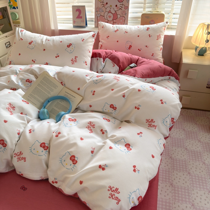 91家纺网 家纺一手货源 找家纺 曼之夏 2026新款全棉三丽鸥正版授权卡通四件套 樱桃凯蒂