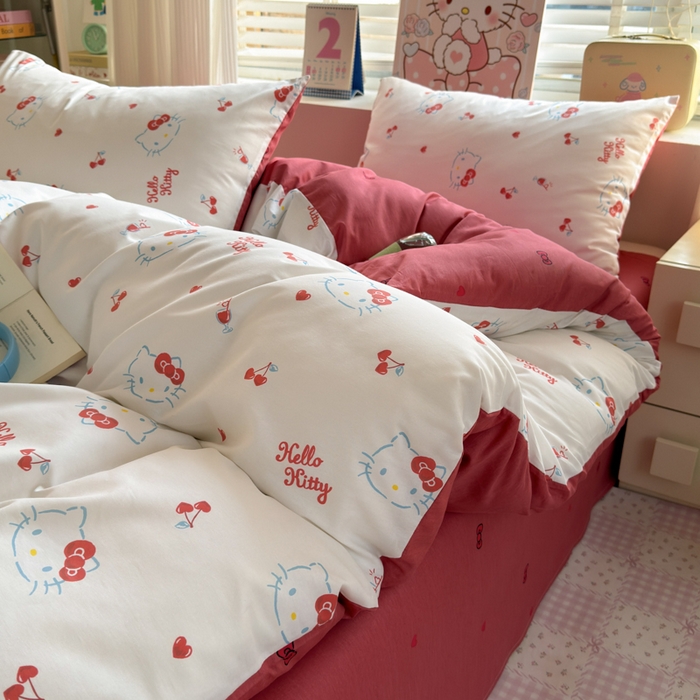 91家纺网 家纺一手货源 找家纺 曼之夏 2026新款全棉三丽鸥正版授权卡通四件套 樱桃凯蒂