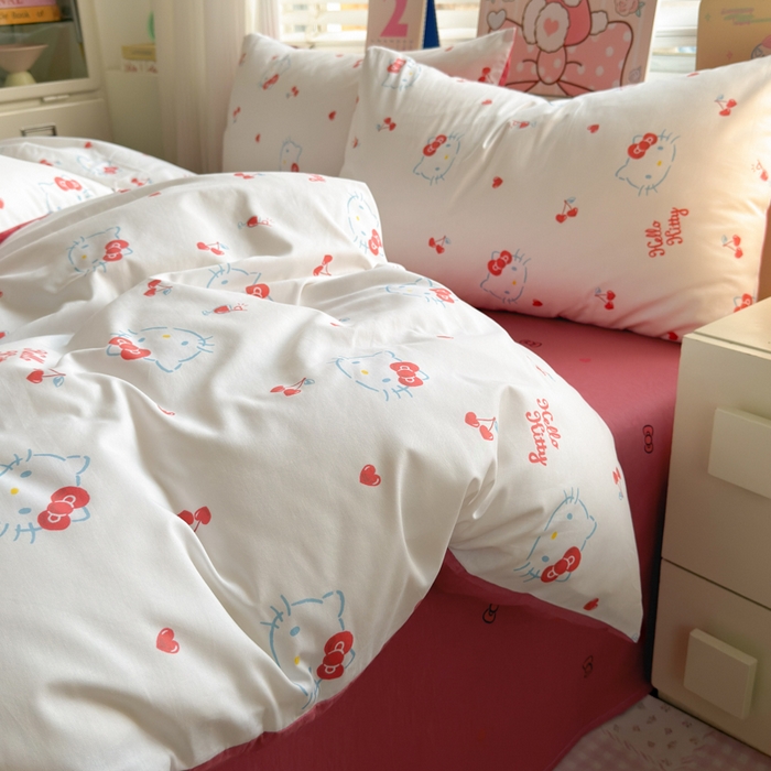 91家纺网 家纺一手货源 找家纺 曼之夏 2026新款全棉三丽鸥正版授权卡通四件套 樱桃凯蒂