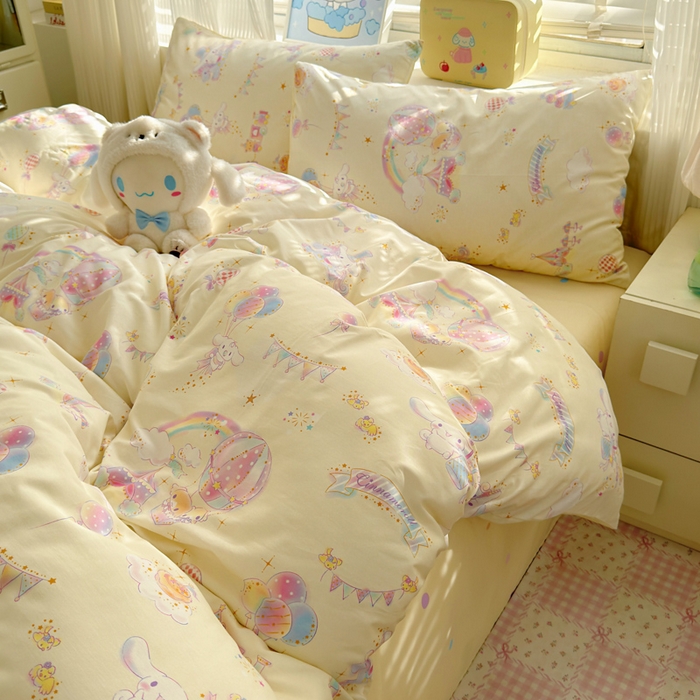 91家纺网 家纺一手货源 找家纺 曼之夏 2026新款全棉三丽鸥正版授权卡通四件套 游乐园大耳狗