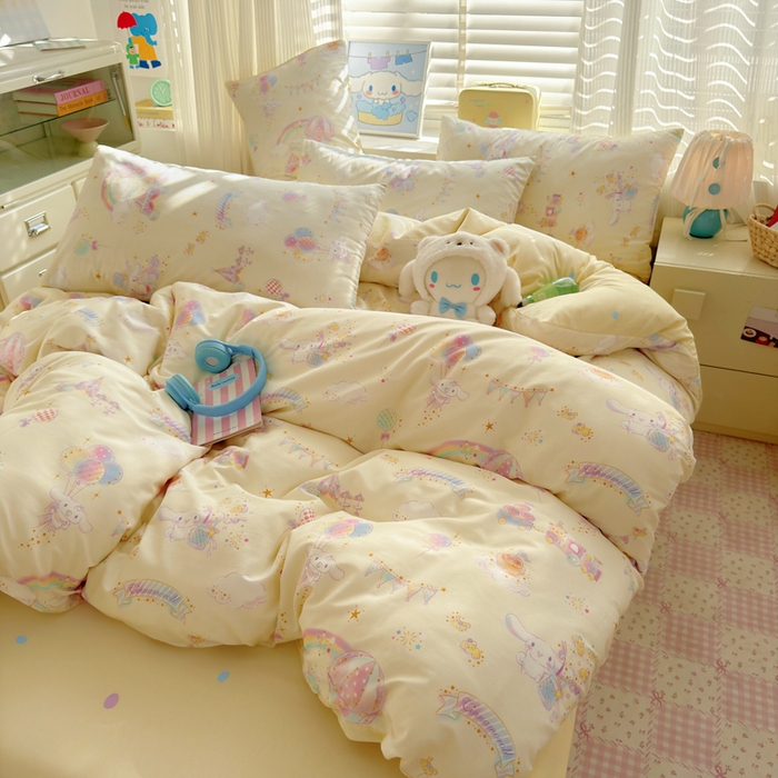 91家纺网 家纺一手货源 找家纺 曼之夏 2026新款全棉三丽鸥正版授权卡通四件套 游乐园大耳狗