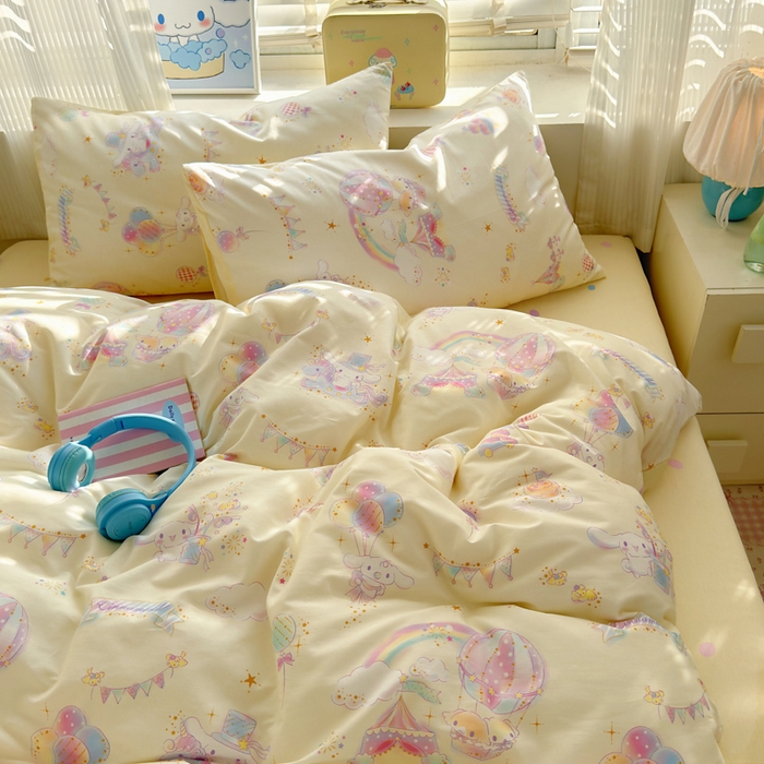 91家纺网 家纺一手货源 找家纺 曼之夏 2026新款全棉三丽鸥正版授权卡通四件套 游乐园大耳狗