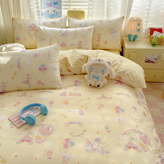 91家纺网 家纺一手货源 找家纺 曼之夏 2026新款全棉三丽鸥正版授权卡通四件套 游乐园大耳狗