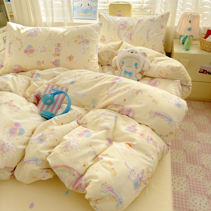 91家纺网 家纺一手货源 找家纺 曼之夏 2026新款全棉三丽鸥正版授权卡通四件套 游乐园大耳狗