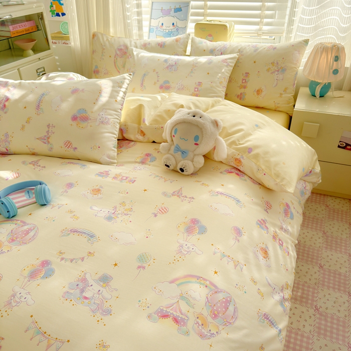 91家纺网 家纺一手货源 找家纺 曼之夏 2026新款全棉三丽鸥正版授权卡通四件套 游乐园大耳狗