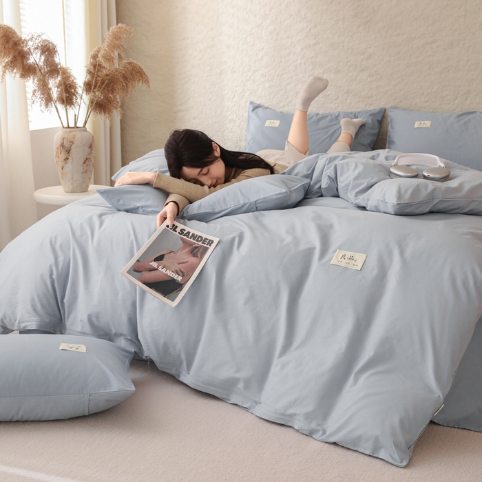 91家纺网 家纺一手货源 找家纺 眠博士 2026新款轻奢简约全棉40支拼色四件套 全棉拼色-浅蓝色