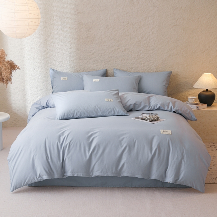 91家纺网 家纺一手货源 找家纺 眠博士 2026新款轻奢简约全棉40支拼色四件套 全棉拼色-浅蓝色