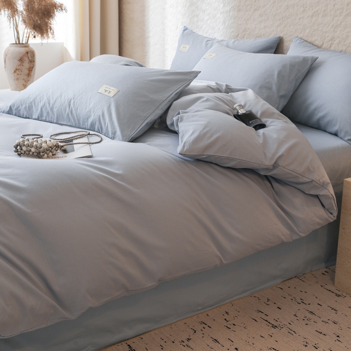 91家纺网 家纺一手货源 找家纺 眠博士 2026新款轻奢简约全棉40支拼色四件套 全棉拼色-浅蓝色