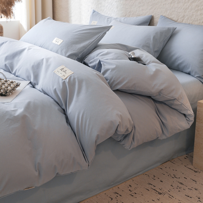 91家纺网 家纺一手货源 找家纺 眠博士 2026新款轻奢简约全棉40支拼色四件套 全棉拼色-浅蓝色