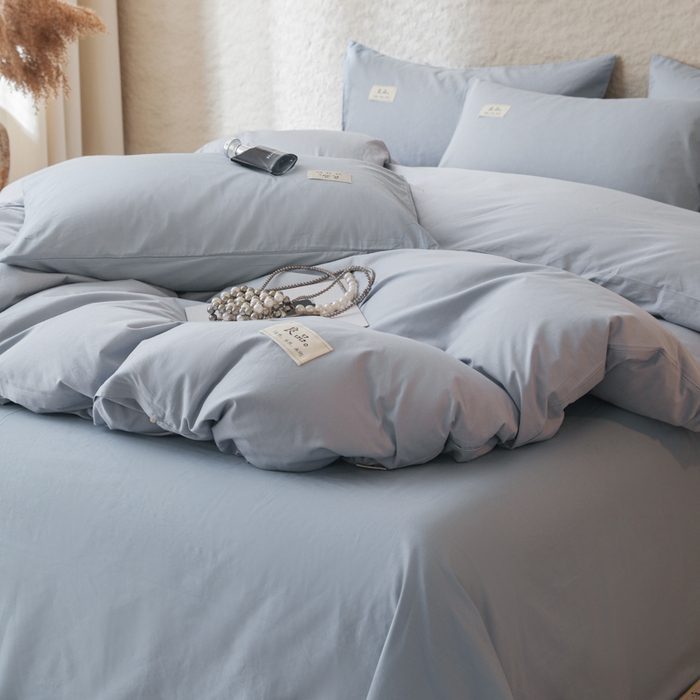 91家纺网 家纺一手货源 找家纺 眠博士 2026新款轻奢简约全棉40支拼色四件套 全棉拼色-浅蓝色