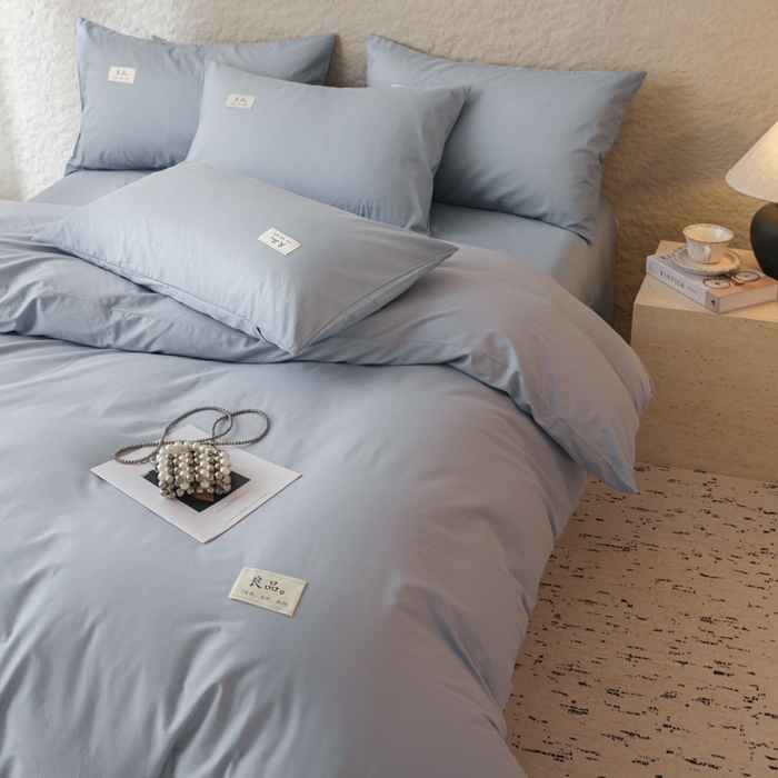 眠博士 2026新款轻奢简约全棉40支拼色四件套 全棉拼色-浅蓝色