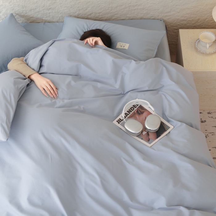 91家纺网 家纺一手货源 找家纺 眠博士 2026新款轻奢简约全棉40支拼色四件套 全棉拼色-浅蓝色