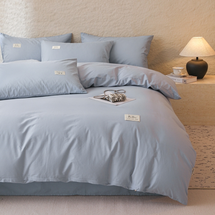 91家纺网 家纺一手货源 找家纺 眠博士 2026新款轻奢简约全棉40支拼色四件套 全棉拼色-浅蓝色