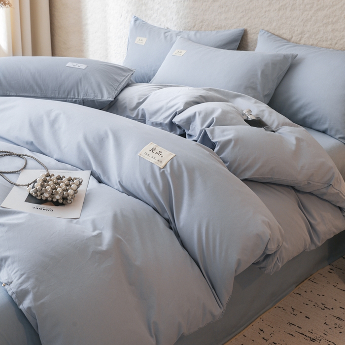 91家纺网 家纺一手货源 找家纺 眠博士 2026新款轻奢简约全棉40支拼色四件套 全棉拼色-浅蓝色