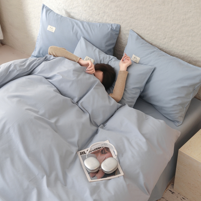 91家纺网 家纺一手货源 找家纺 眠博士 2026新款轻奢简约全棉40支拼色四件套 全棉拼色-浅蓝色