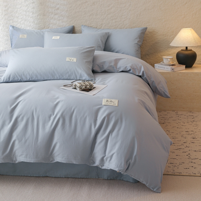 91家纺网 家纺一手货源 找家纺 眠博士 2026新款轻奢简约全棉40支拼色四件套 全棉拼色-浅蓝色