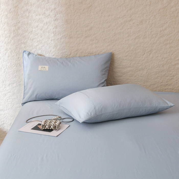 91家纺网 家纺一手货源 找家纺 眠博士 2026新款轻奢简约全棉40支拼色四件套 全棉拼色-浅蓝色